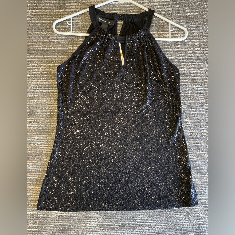 NWT Women’s INC International Concepts Black Sequin Blouse T-shirt Size Small